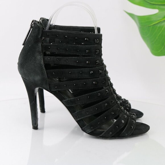 Donald Pliner Womens Adelia Sandal Size 6 Black Suede Heel Strappy Caged Bootie - Picture 3 of 11